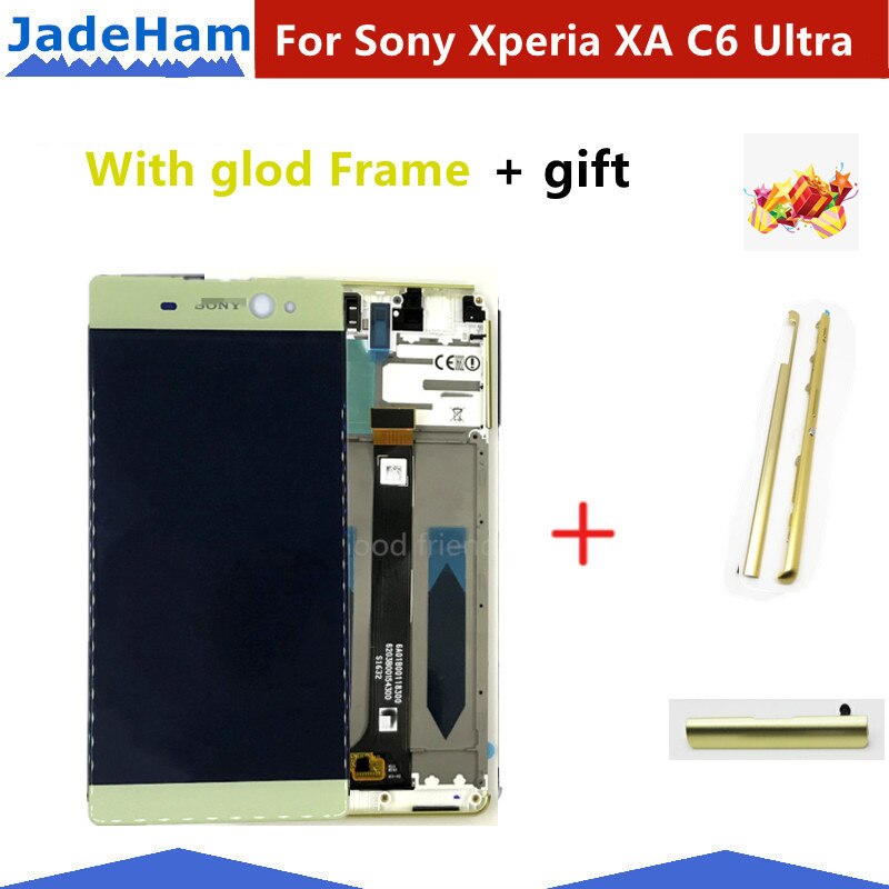 For Sony Xperia XA C6 Ultra LCD F3211 F3212 F3215 F3216 F3213 LCD Display Touch Screen Digitizer Frame Replacement xa ultra lcd: YELLOW