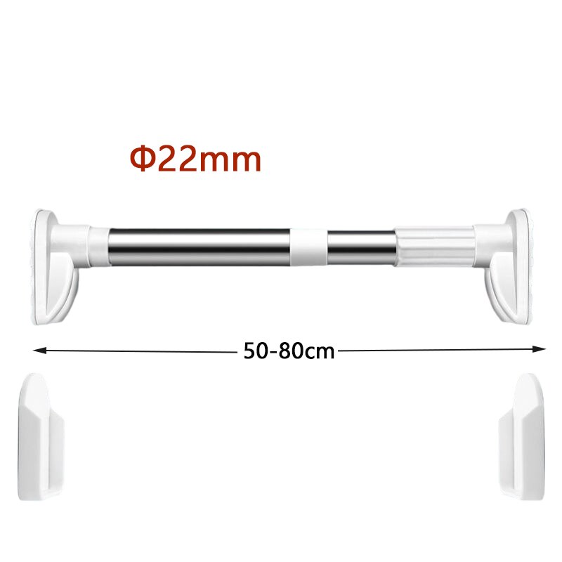 Extendable Curtain Rod Cupboard Closet Clothes Bars Stainless Steel Adjustable Curtain Rod with Self Adhesive Hooks Hanging Pole: 22MM-50-80cm