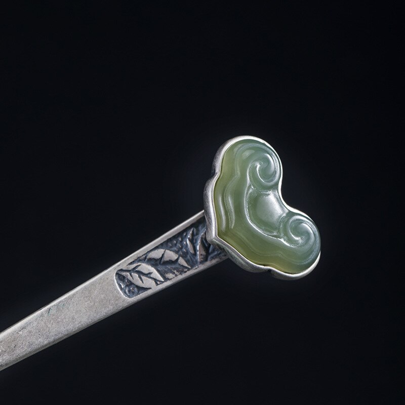 925 Sterling Zilver Haar Stok Vrouwen Haarspelden Traditionele Chinese Haarspeld Groene Steen Cloud Bruiloft Accessoires Bruid Sieraden