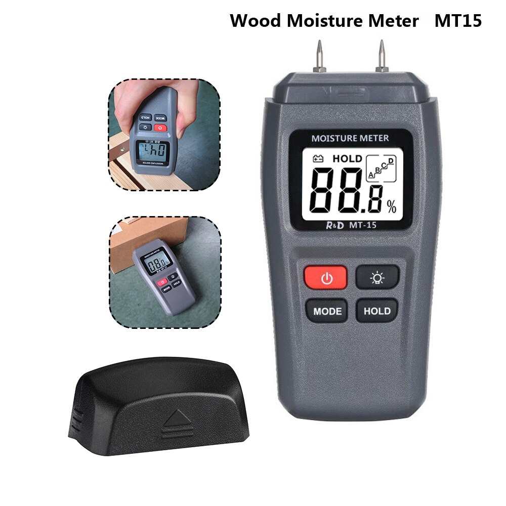 R&D MT15 Wood Moisture Meter Hygrometer Timber Damp Detector Tree Density tester Wood Humidity Tester with Backlight grey