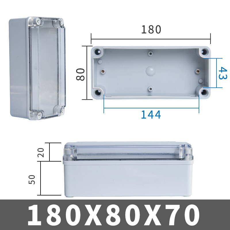 IP67 Outdoor Waterproof PC Junction Box Plastic Shell Distribution Box Monitoring Power Box Socket Box Transparent ABS: 180x80x70