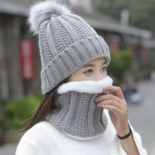 Efterår vinter kvinders hat kasketter strikket uld varmt tørklæde tyk vindtæt balaclava multifunktionelt hat tørklæde sæt til kvinder