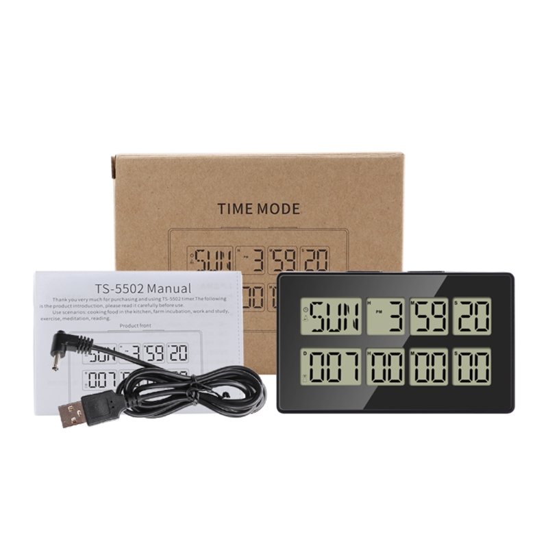 Dual Kitchen Timer Cooking Timer 2 Channels Count Up ＆ Down Timer with Magnetic Back 999 Days 7 Colors Backlight