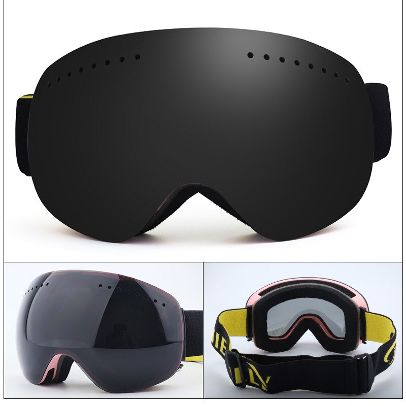 Anti-fog UV400 Snowboard Goggles Ski Goggles with Magnetic Double Layer Polarized Lens Skiing Men Women Ski Glasses Eyewear: black