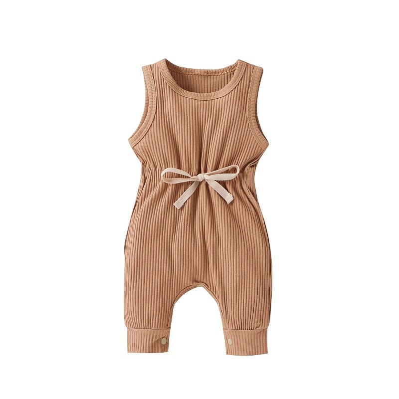 0-18M Pasgeboren Baby Jongen Meisje Mouwloze Effen Kleur Katoen Romper Jumpsuit Een Stukken Zomer Kleding: COFFEE / 18m