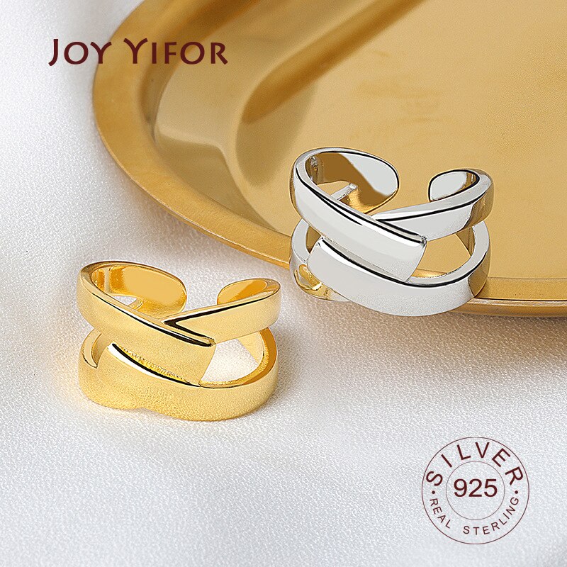 De de de Plata de Ley 925 Plata geométrica interweave color oro ajustable anillos para las mujeres al por mayor de la joyería