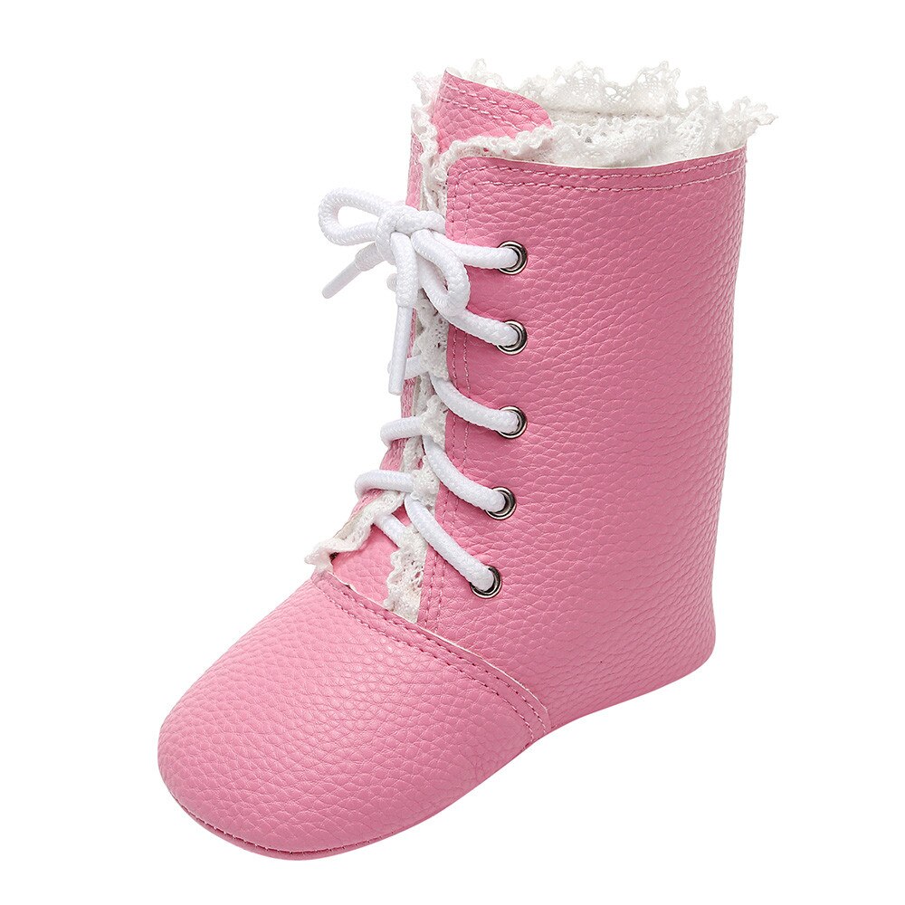 Baby einfarbig stiefel Kreuz-gebunden Kleinkind schuhe Winter Spitze-hoch stiefel Spitze schuhe Prewalker Warme Martin Schuhe y903: rosa / 24