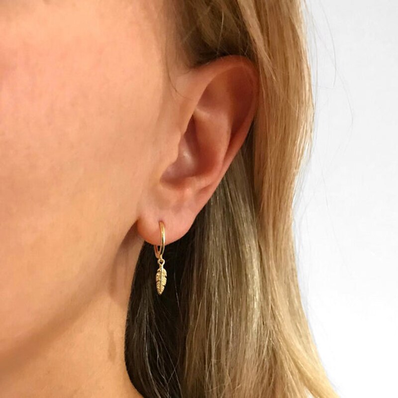 Aide 925 Sterling Zilver Goud Hoepel Oorbellen Voor Vrouwen Meisjes Luxe Veer Hanger Kleine Cirkel Oorbel Partij Fine Jewelry