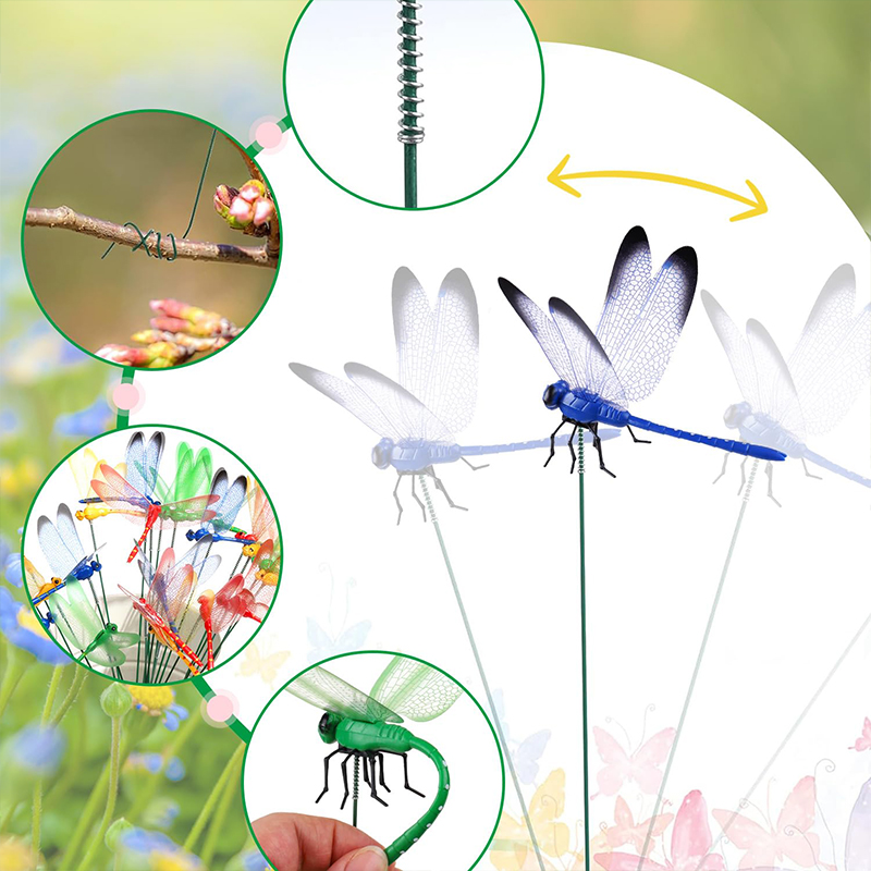 Colorful Dragonfly Garden Decorations Stakes Outdoor Decors Patio Ornaments Balcony Bonsai Accessories Flower Arrangement