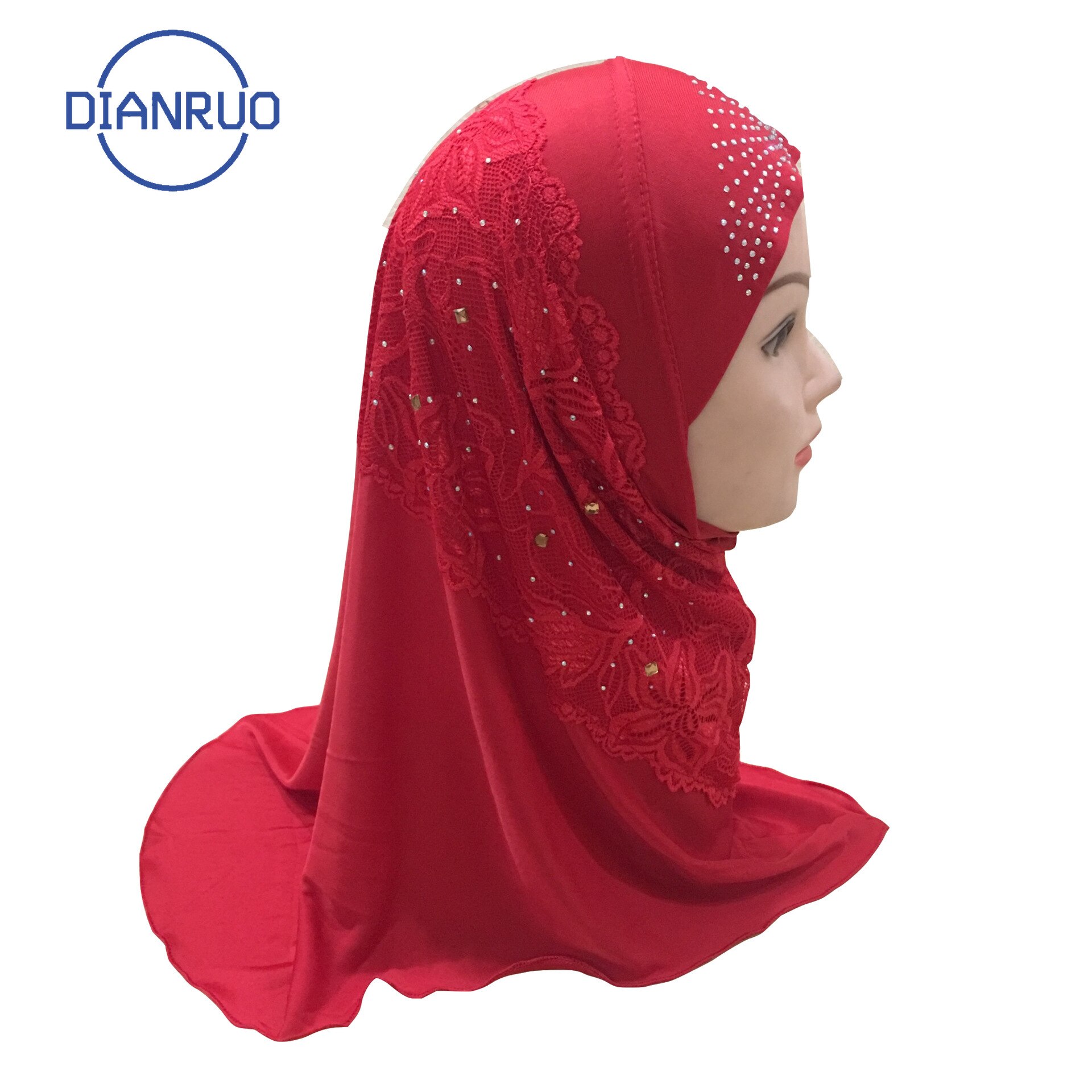 DIANRUO Girls Kids Muslim Hijab Islamic Arab Prayer Printed Scarf Cap Shawls Amira Headwear Leopard Patchwork Headscarf N402