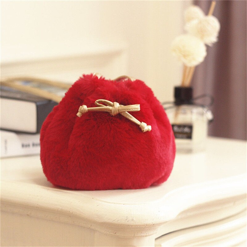 Moda casual sólida crianças meninas da criança bonito crossbody saco outono inverno bolsas de pelúcia balde bolsa de moeda mochila um tamanho: Vermelho