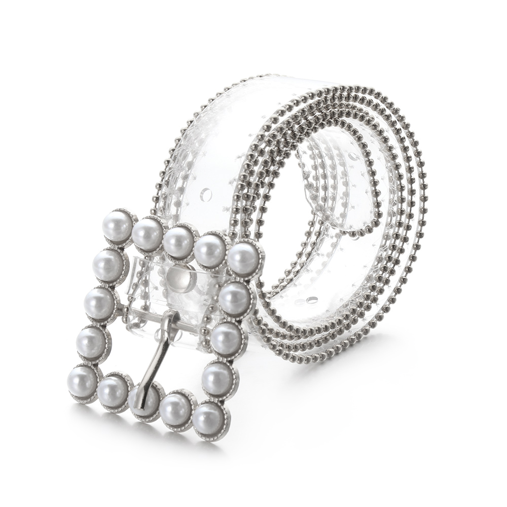 Clear Belt Diamond Pearl Waist Belts Versatile PVC Transparent Plastic Waist Strap Adjustable Decorative Waistband: 2.5cm-Type  1 silver