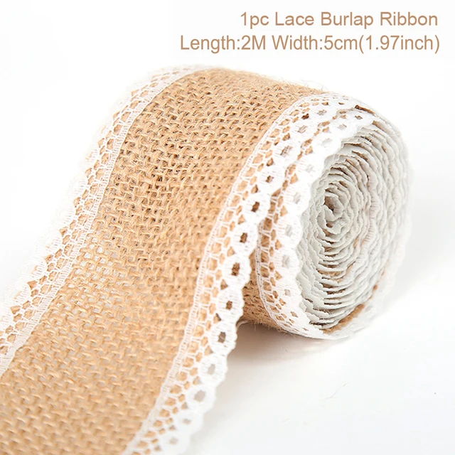 Cinta de encaje de arpillera de yute Natural de 2 metros y 5cm con borde de encaje blanco, decoración rústica de boda para boda, cintas artesanales con lazo DIY: Cobre envejecido