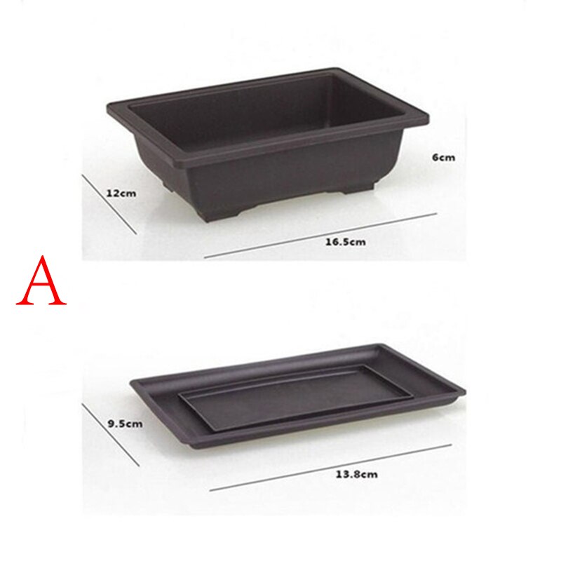 1Pc Bloempot Antieke Rechthoekige Plastic Bonsai Kom Platenursery Wastafel Planter Met Lade Kleine Ingemaakte Bonsai Vierkante Potten: A
