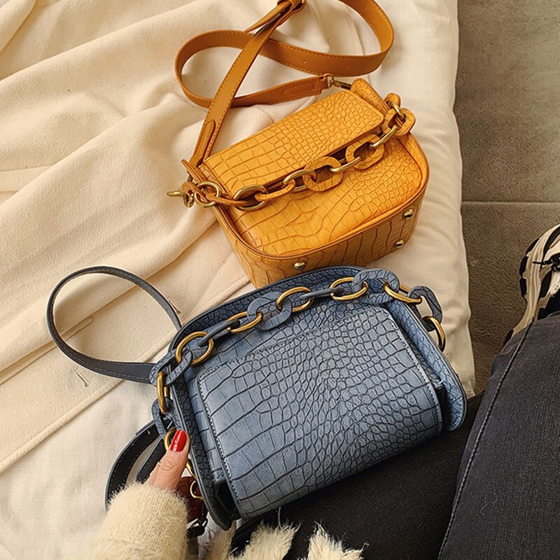 Kleine crossbodytassen met stenen patroon voor dames met ketting en klinknagel, vintage messenger schoudertas, trend voor dames