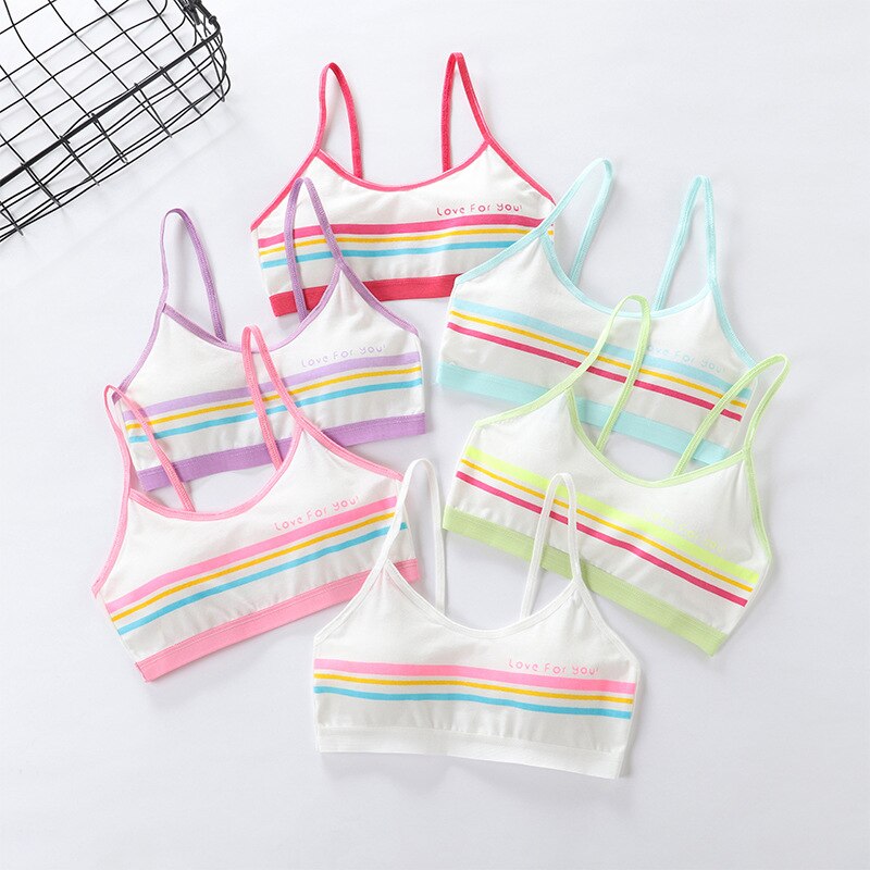 Crop Top For Girls Underwear Bra Cotton Clothes Kids Soft Cartoon Vest Children's Tank Tops For Teens Camisole Students: blue