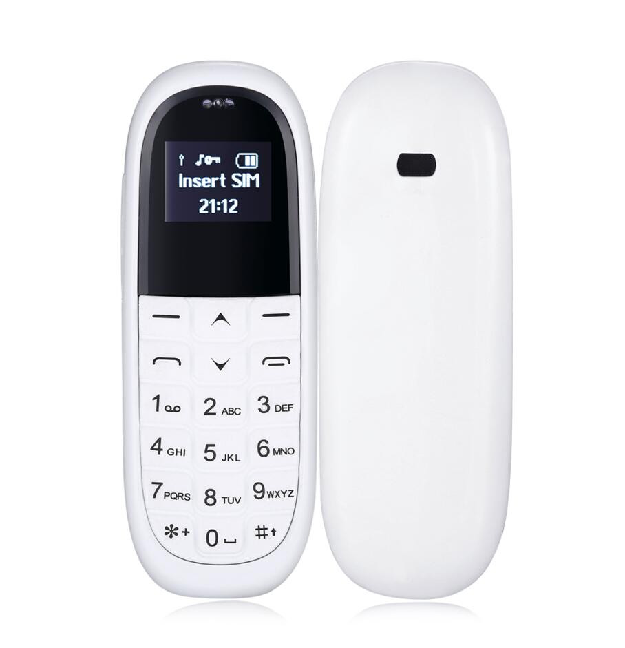 AEKU kk1 Mini pocket mobile phones 0.66inch Wireless Bluetooth Headphone Dialer Smallest cell phone magic Voice Russian keyboard: englishkeyboad / White