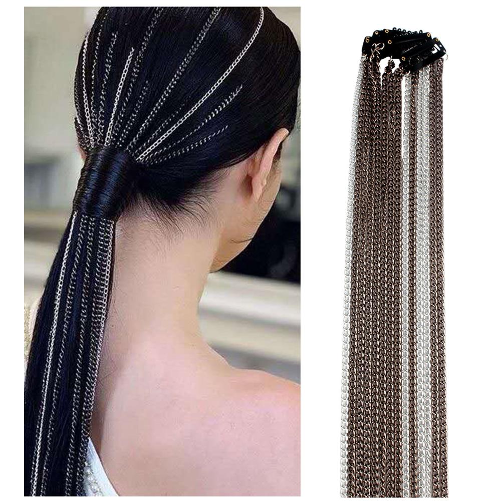 Lange Paardenstaarten Geometrische Aluminium Kwastje Kettingen Clip In Haar Hairextension 50Cm