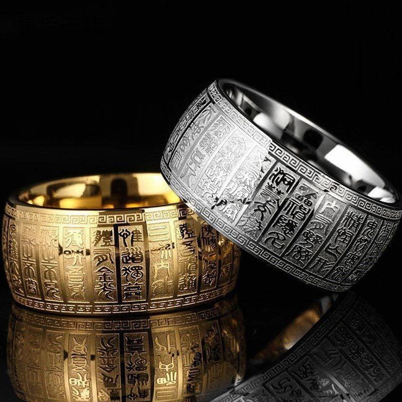Overnaturlig herre #39 signet bred tommelfingerring udskåret gammel af kinesisk buddha skrift ringe til mænd solomon taoisme ring
