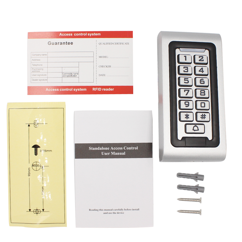 IP67 Waterproof 2000 User Backlight Metal Keypad Lock RFID 125Khz Standalone Door Access Control Kits Wiegand 26 Output Reader