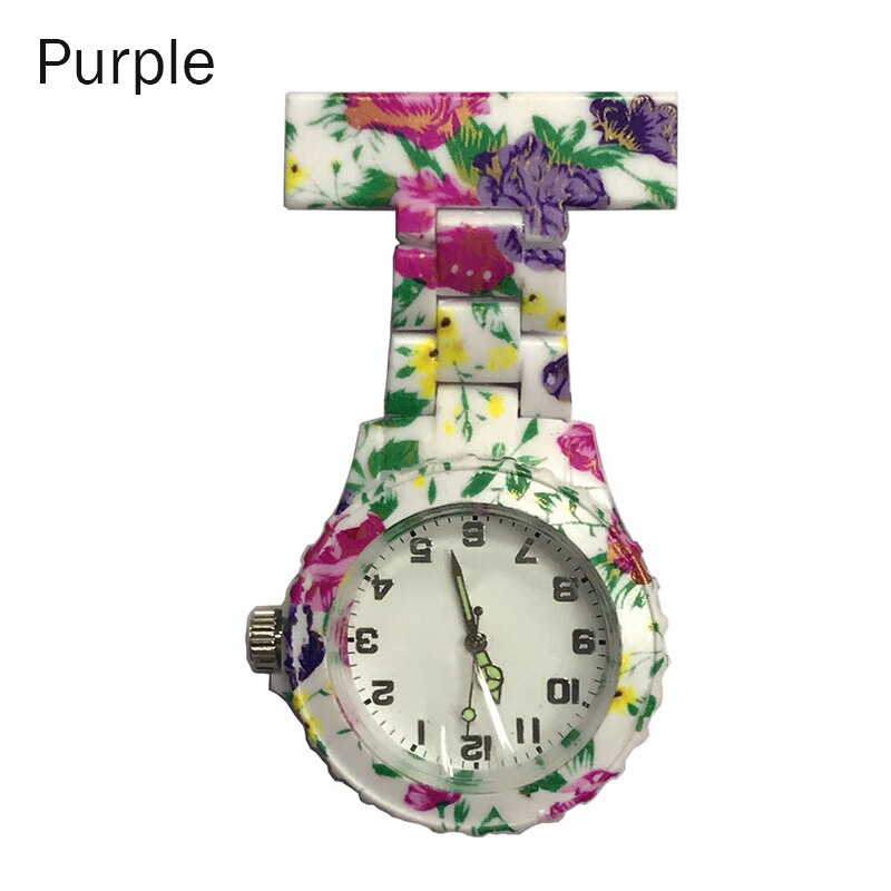 Colorful Silicone Round Dial Quartz Pocket Nurse Watch Quartz Brooch Doctor Nurse Hanging Watches KNG88: Purple