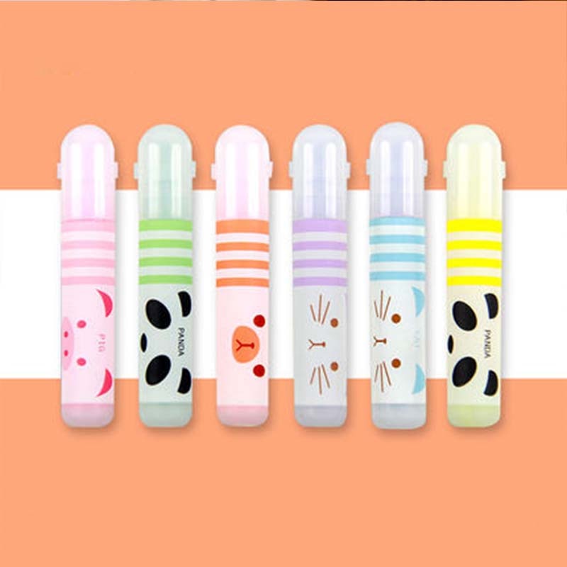 Resaltador de dibujos animados de Panda, gato, animales, Mini marcador de dibujo de 6 colores, bolígrafos, suministros de escritura para escuela y oficina, 48 unids/lote