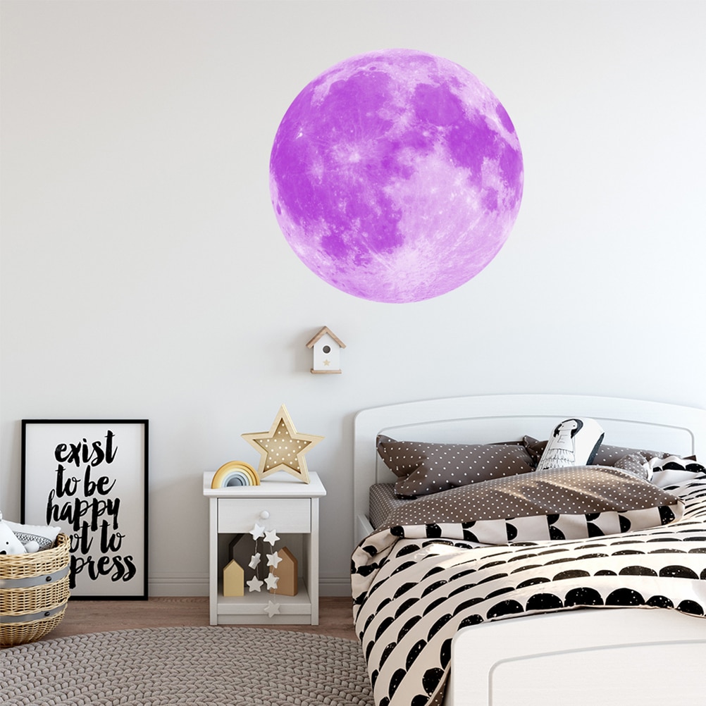 40cm Diammeter Luminous Moon Window Stickers Wall Decals DIY Door Mural Stickers home decor (Purple, Blue Light)
