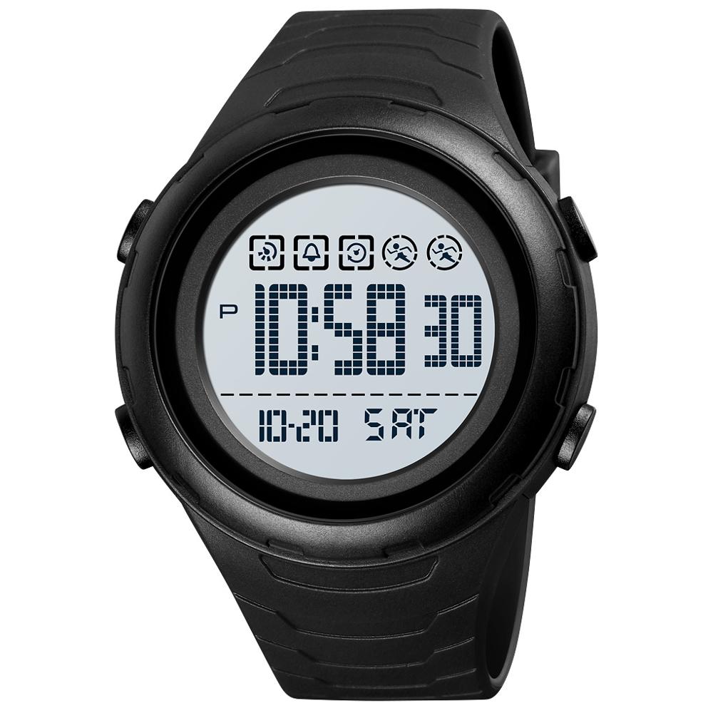Skmei Japan Batterij Digitale Horloge Voor Man Led Light Dual Time Sport Big Dial Klok Waterdicht Pu Band Mannen horloge Reloj 1674: Black White