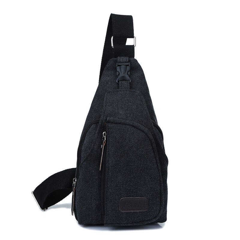 Unisex Canvas Borst Bag Back Pack Vrouwen Crossbody Schoudertassen Mannelijke Vrouwelijke Diagonaal Pakket Rugzakken Telefoon Bag Case: BLACK