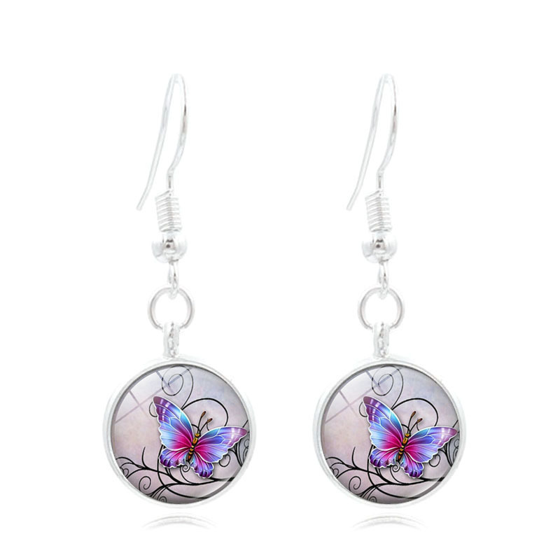 Tegel Sieraden Vlinder Glas Cabochon Ketting Stud Oorbellen Armband Set Totally 4Pcs Boom Celestial Vrouwen Sieraden Set