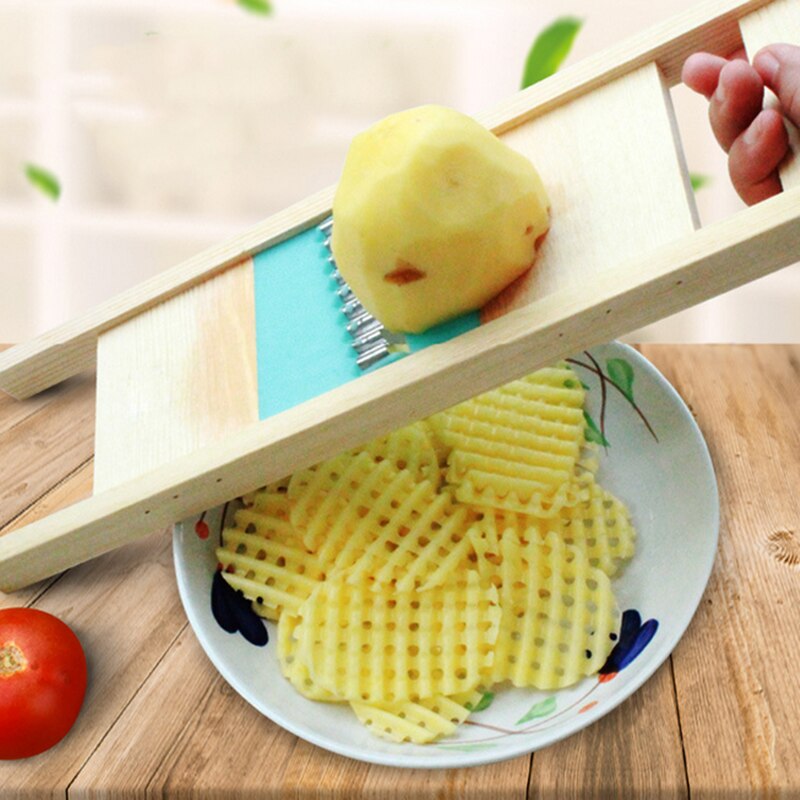 Wood Potato Grid Slicer Potato Net Flower Vegetable Slicer Corrugated Chopper Cutter Wave Cutter Potato Grid Slicer Chipper Tool