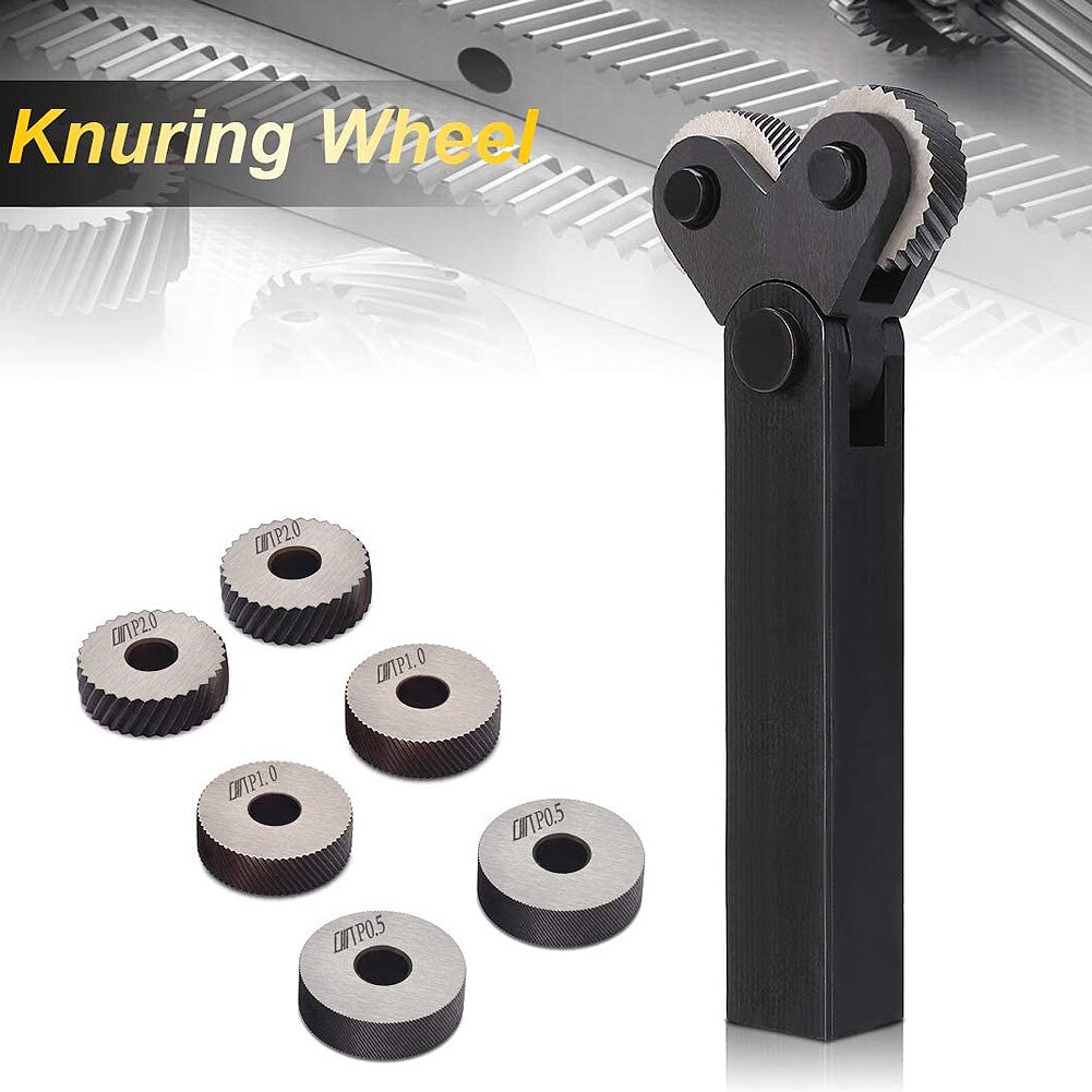 Knurling Tool 7Pcs Knurling Tool 0.5/1/2mm Diagonal Dual Wheel Linear Knurl Set Steel Lathe Cutter Wheel Knurling Tool Set
