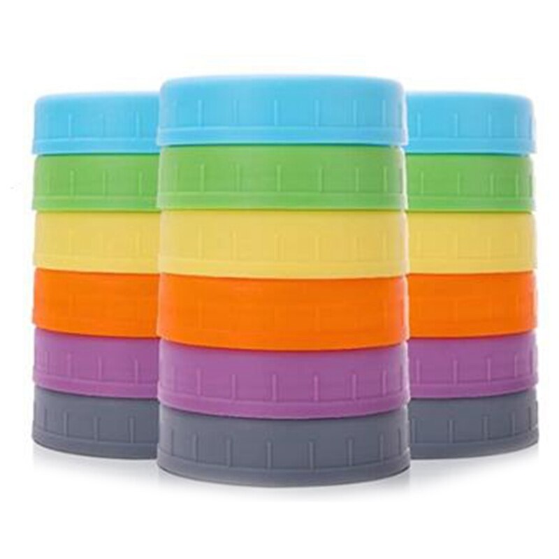 18Pcs Plastic Regelmatige Mond Mason Pot Deksels Voor Bal, kerr En Meer Met Ringen-Gekleurde Plastic Opslag Cap