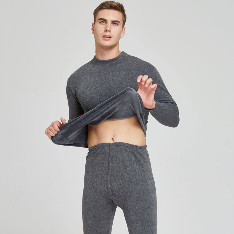Ropa interior térmica para hombre, Conjunto de camiseta térmica y pantalones de lana de Cuello medio para mantener el calor, de , color negro, Invierno: Gris oscuro / L