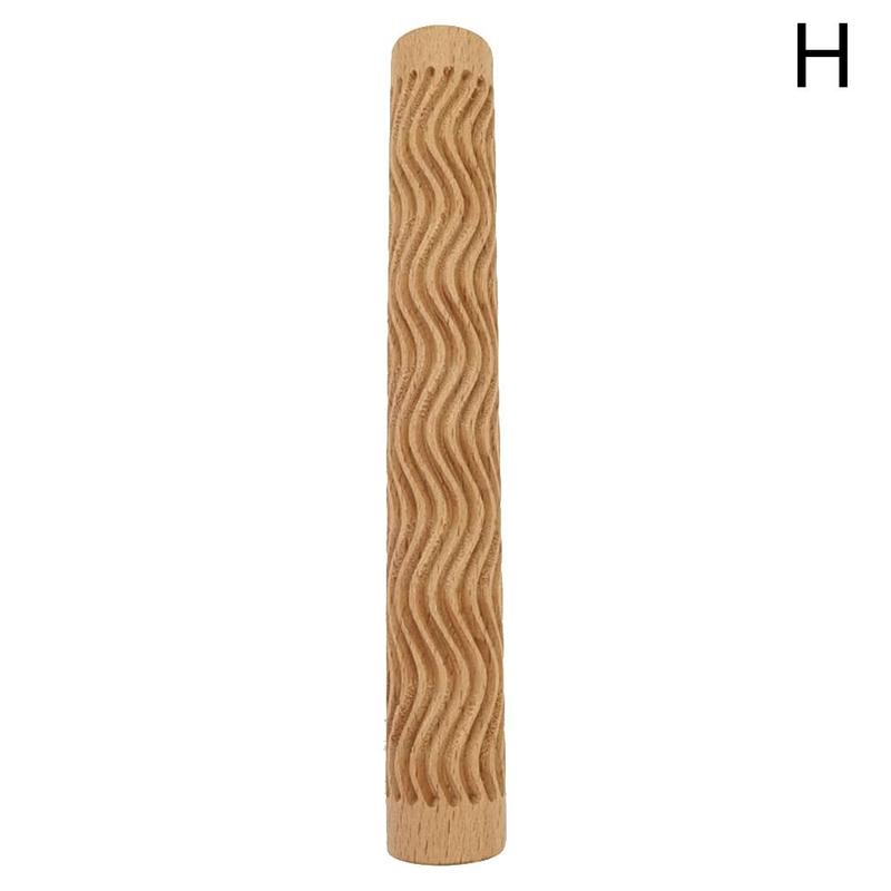 1Pc Houten Textuur Deegroller Keramische Aardewerk Art Reliëf Staaf Bloem Patroon Modder Roll Roll Reliëfs Klei Gereedschap Steen diy Bakken: 8