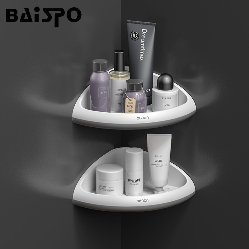 Baispo Corner Shower Shelf Bathroom Shampoo Shower Shelf Holder Kitchen Storage Rack Organizer Wall-Mounted Bathroom Accessories
