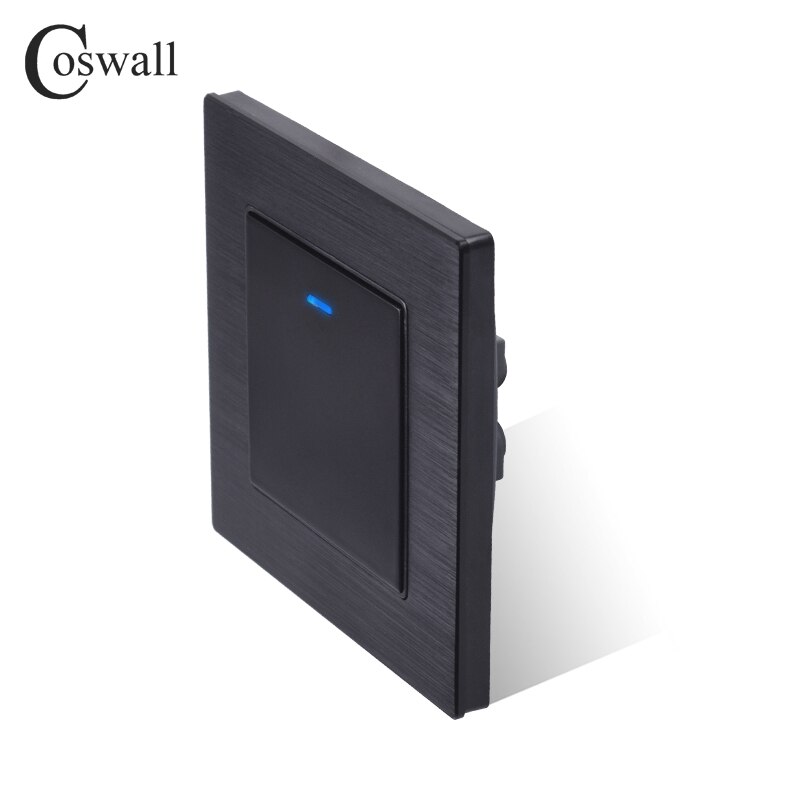 Coswall Luxurious Square Key 1 Gang 1 Way On / Off Wall Light Switch With LED Indicator Knight Black Aluminum Metal Panel