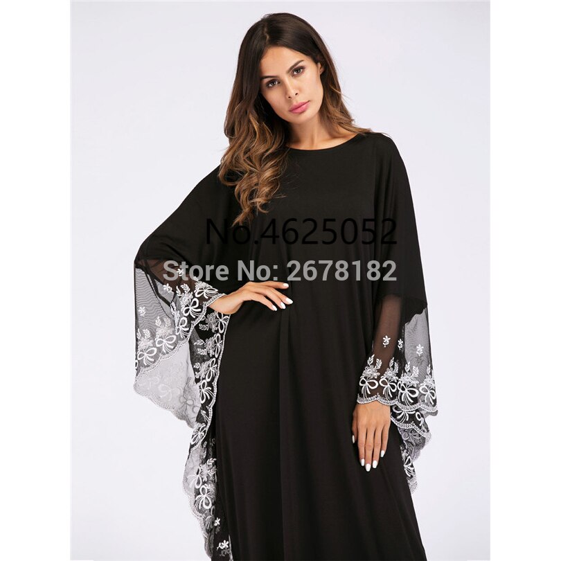 Svart stor ärm chiffong anarkali klänningar vit spets kant dekoration modell abaya i dubai indiska kläder