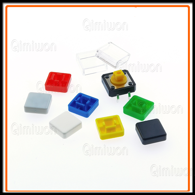 10 Stuks B3f Tactiele Drukknopschakelaar + A14 Kleur Hoed 10 Stuks + Transparante Dop 10 Stuks Kortstondige Tact Touch Microschakelaar 12*12*7.3Mm