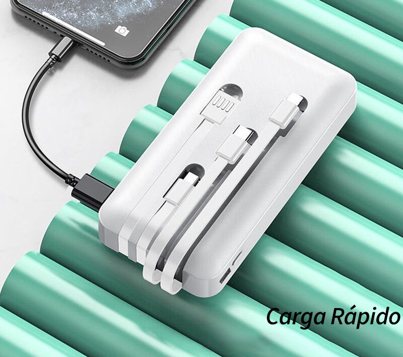 10000 mah power bank, multifunctional external battery with 4 cables, micro usb, type c, flash, portable mobile charger, led, digital