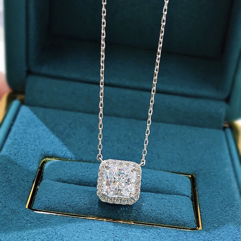 Oevas 100% 925 sterling silber 7*7mm rosa gelber diamantanhänger mit hohem kohlenstoffgehalt für damen funkelnder hochzeitsschmuck: Silber