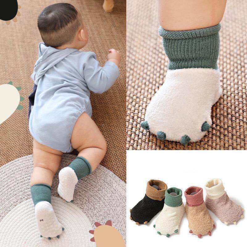 Cartoon Dinosaurus Poot Anti-Slip Baby Sokken Dikke Winter Zacht Koraal Fluwelen Vloer Sok Voor Kinderen Jongen