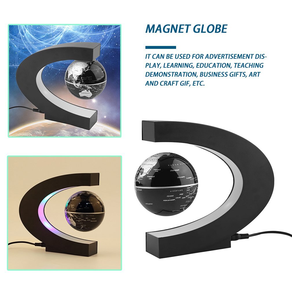 Mode Elektronische Drijvende Tellurion C Shape Magnetische Levitatie Zwevende Globe World Map Met Led Licht Woondecoratie