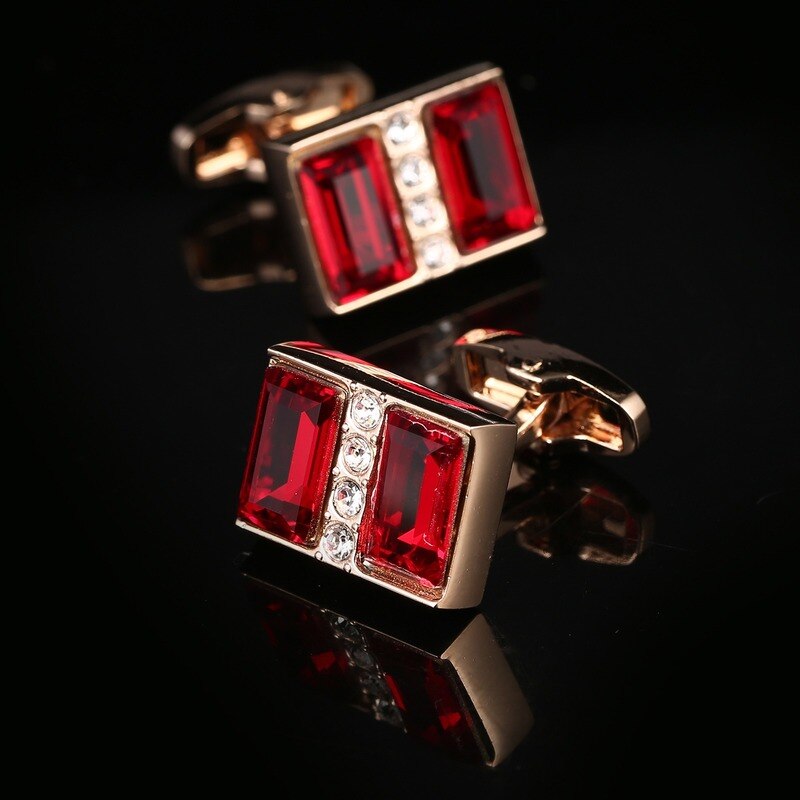 Cufflinks High-grade Golden Men&#39;s Business Banquet Wedding Daily Accessories Vintage French Shirt Red Crystal Cuff Links