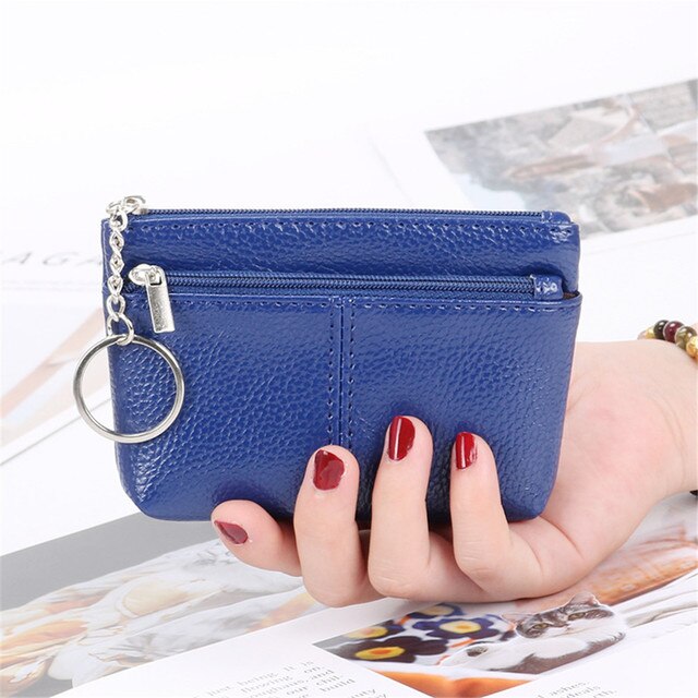 Neue Frauen Brieftasche Mini PU Leder Weibliche Geldbörse Karte Halter Kurze Geldbörse Geldbörsen Kleine Geldbörse Zipper Keychain tasche: Blue-Size 1
