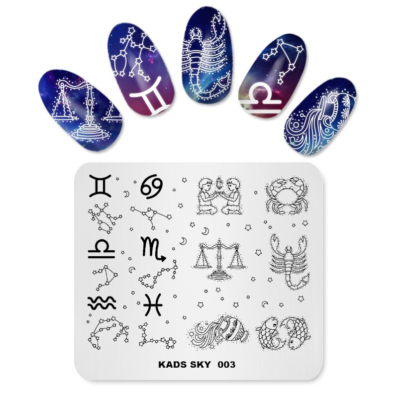 Rullende himmel stjernebillede tvillinger vægten krabbe fiskene skorpionen vandmand skabeloner gør-det-selv-billede manicure plade til nail art print