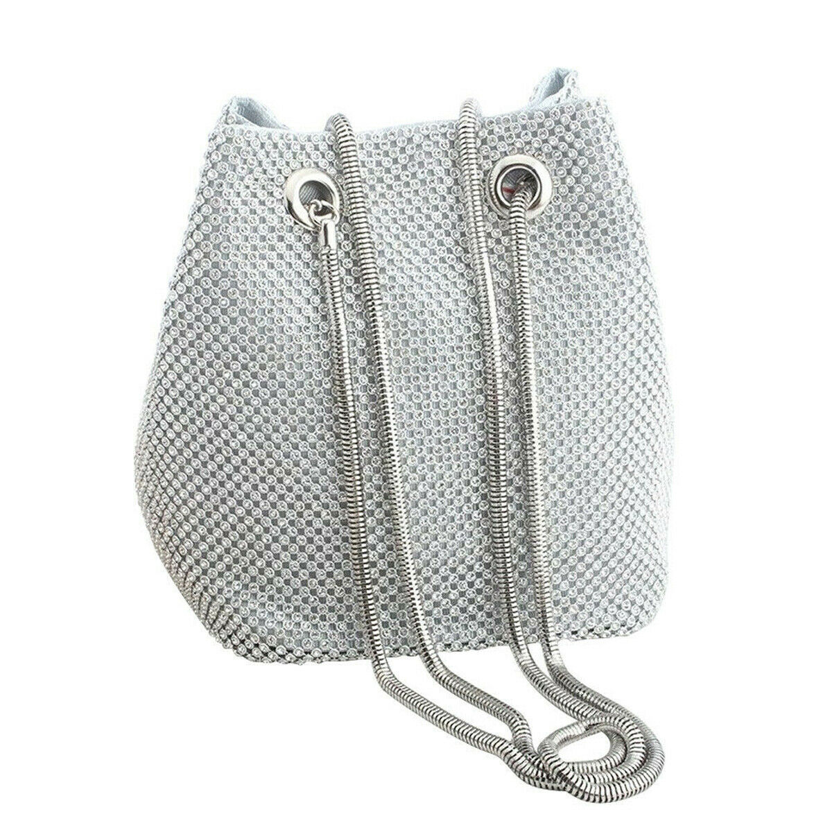 Dam satin strass kedja sträng hink messenger bag dam kväll bankett axelväska: Silver-