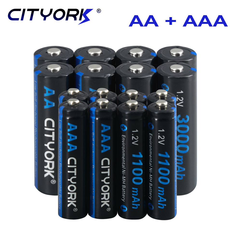 CITYORK 1,2 V AA + AAA baterías recargables AA 3000mAh AAA 1100mAh aa 2A batería aaa nimh y LCD 1,2 V AA AAA cargador