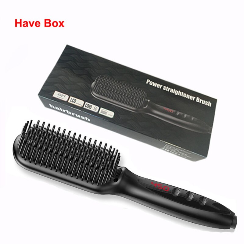 Beard Straightener Comb LCD Display Hair Straightening Irons Comb Men/Women Hair Straightener Brush Beard Hair Styler Tools: black with box / EU