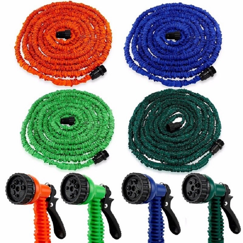 Deluxe 25 50 75 100 125 175 200 fot expanderbar flexibel trädgårdsvattenslang med sprutmunstycke